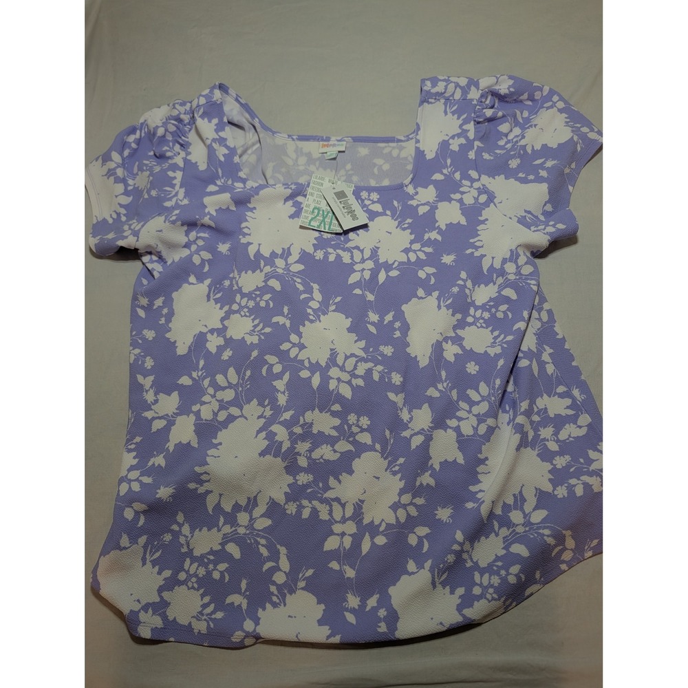 LuLaRoe Marissa Top 2XL Purple White Floral Square Neck Short Sleeve Blouse NEW